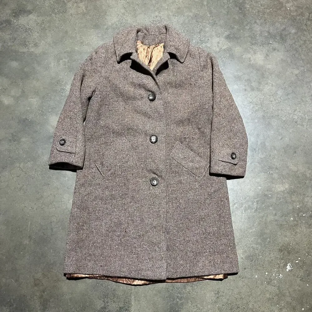 Vintage 60s VIP Brown Tweed Wool Long Overcoat
